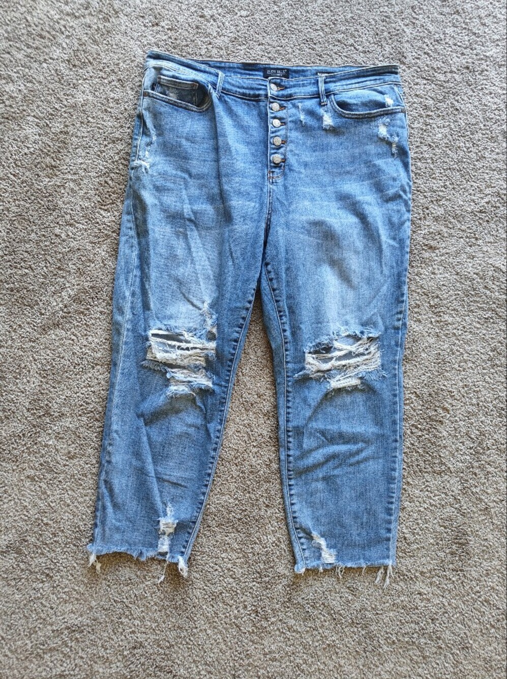 Judy Blue Boyfriend Fit Distressed Light Wash Women's Blue Jeans Size 22W